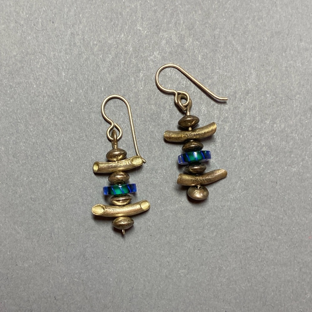 Artisan sterling silver art glass dangle earrings